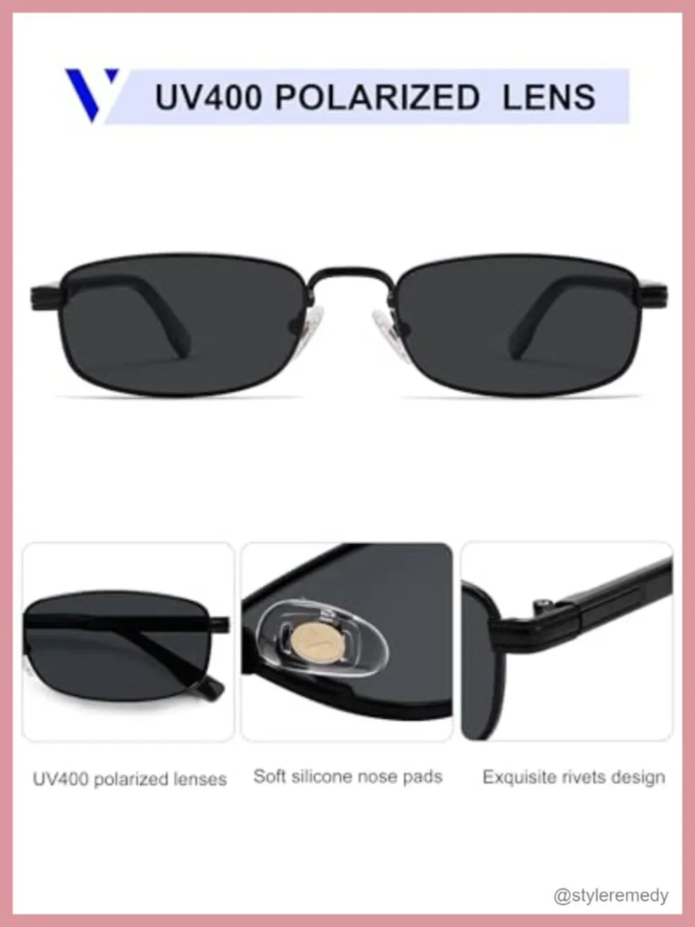 Sleek Minimalist Rectangular Polarized Sunglasses for Women Men 90s Y2k Thin